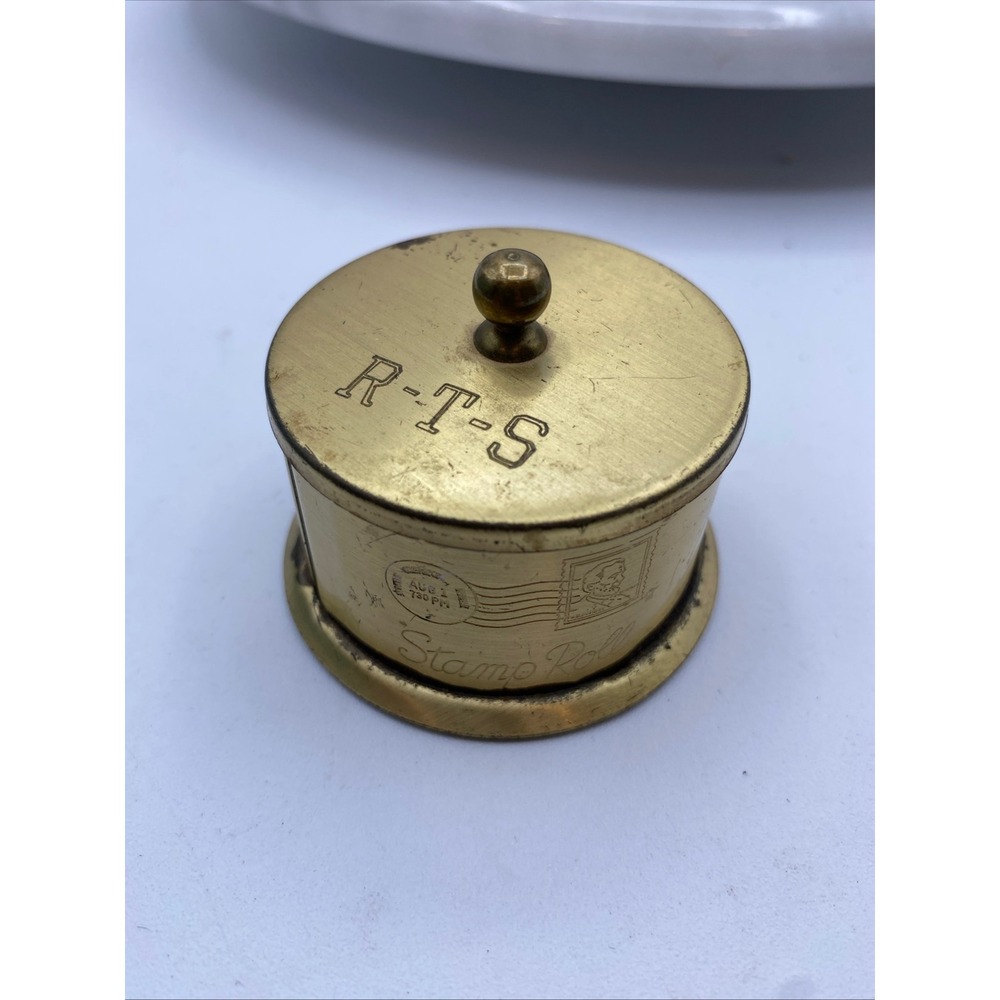 Brass Stamp Roll Dispenser Gold RTS Engraved Vintage Desk MCM Retro Academia